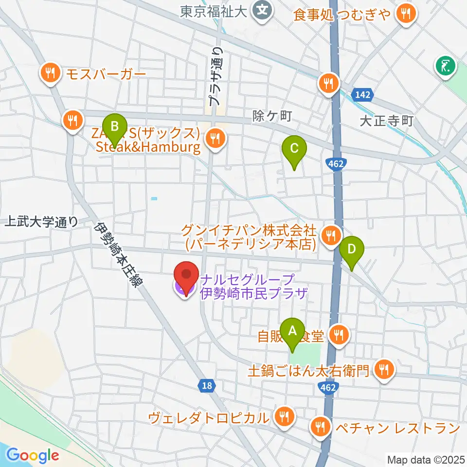 ナルセグループ伊勢崎市民プラザ周辺の駐車場・コインパーキング一覧地図