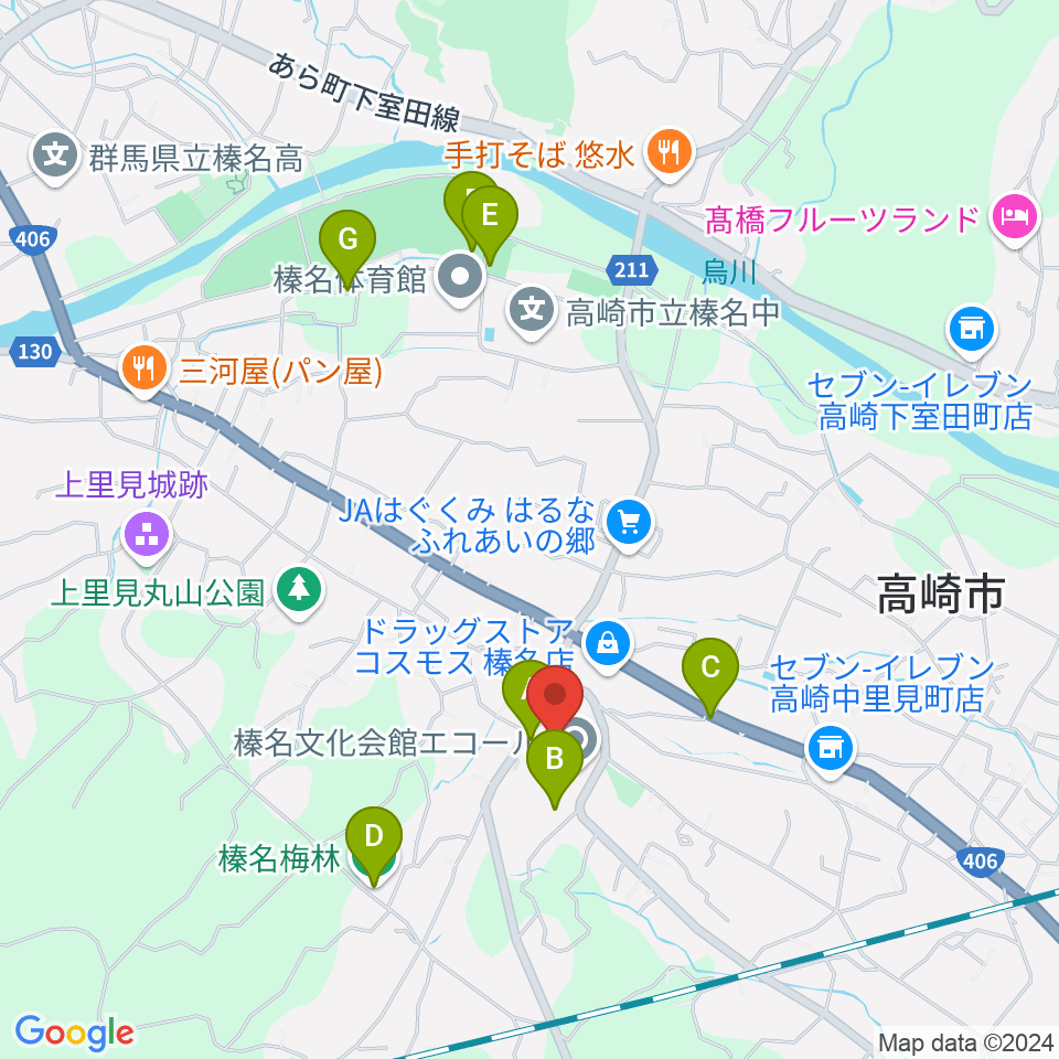 榛名文化会館（エコール）周辺の駐車場・コインパーキング一覧地図