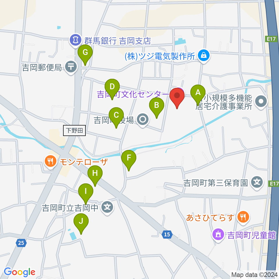 吉岡町文化センター周辺の駐車場・コインパーキング一覧地図