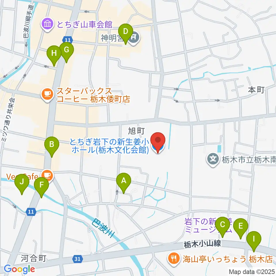 とちぎ岩下の新生姜ホール周辺の駐車場・コインパーキング一覧地図