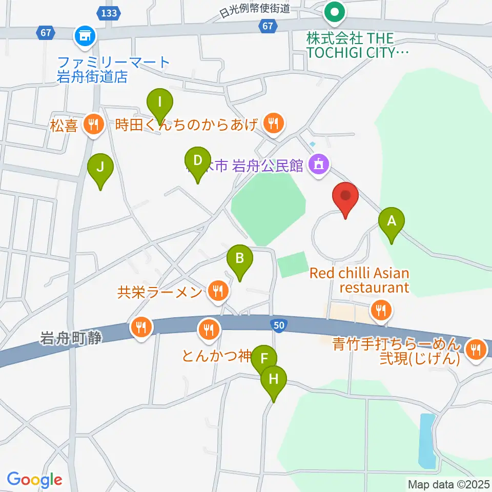 岩舟文化会館コスモスホール周辺の駐車場・コインパーキング一覧地図