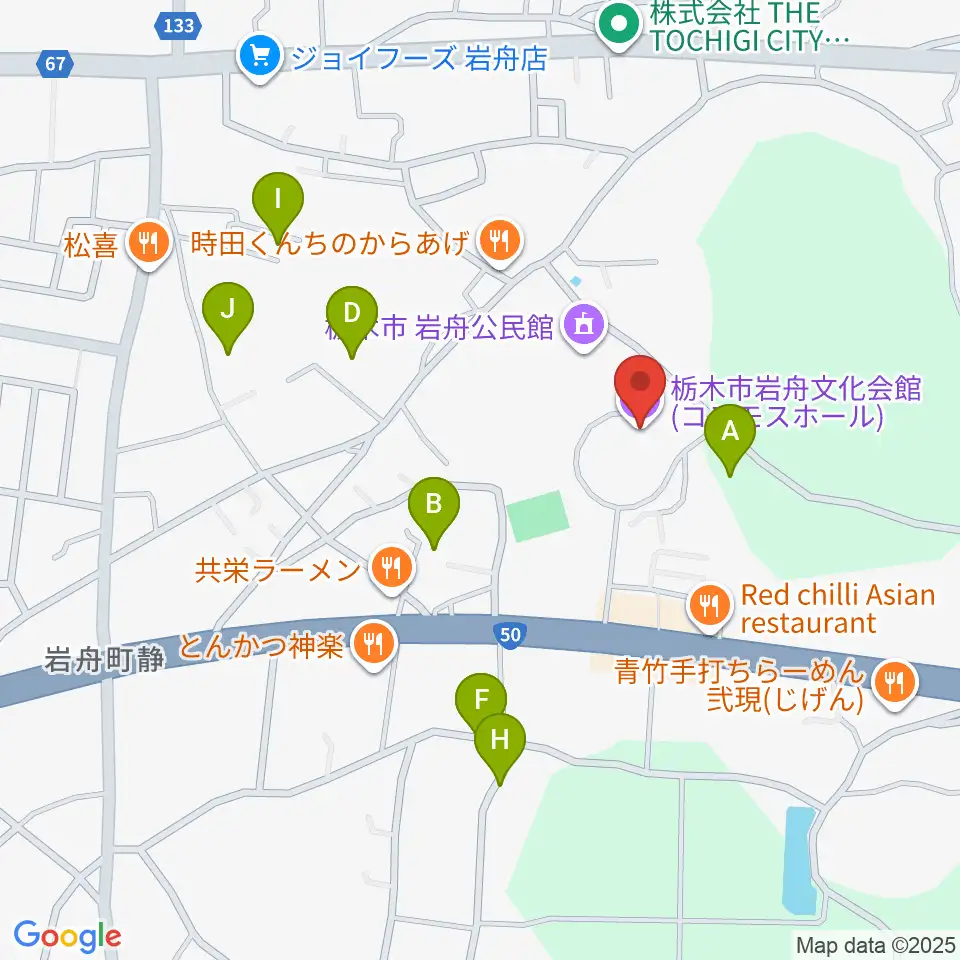 岩舟文化会館コスモスホール周辺の駐車場・コインパーキング一覧地図