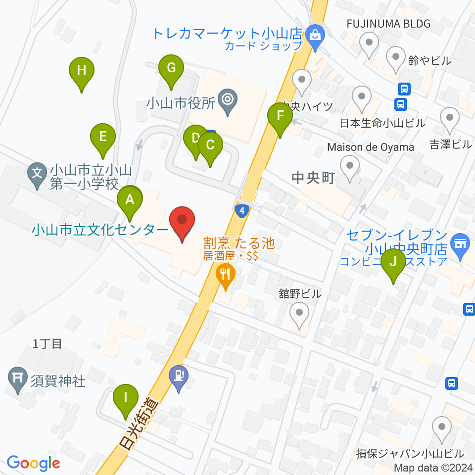 小山市立文化センター周辺の駐車場・コインパーキング一覧地図