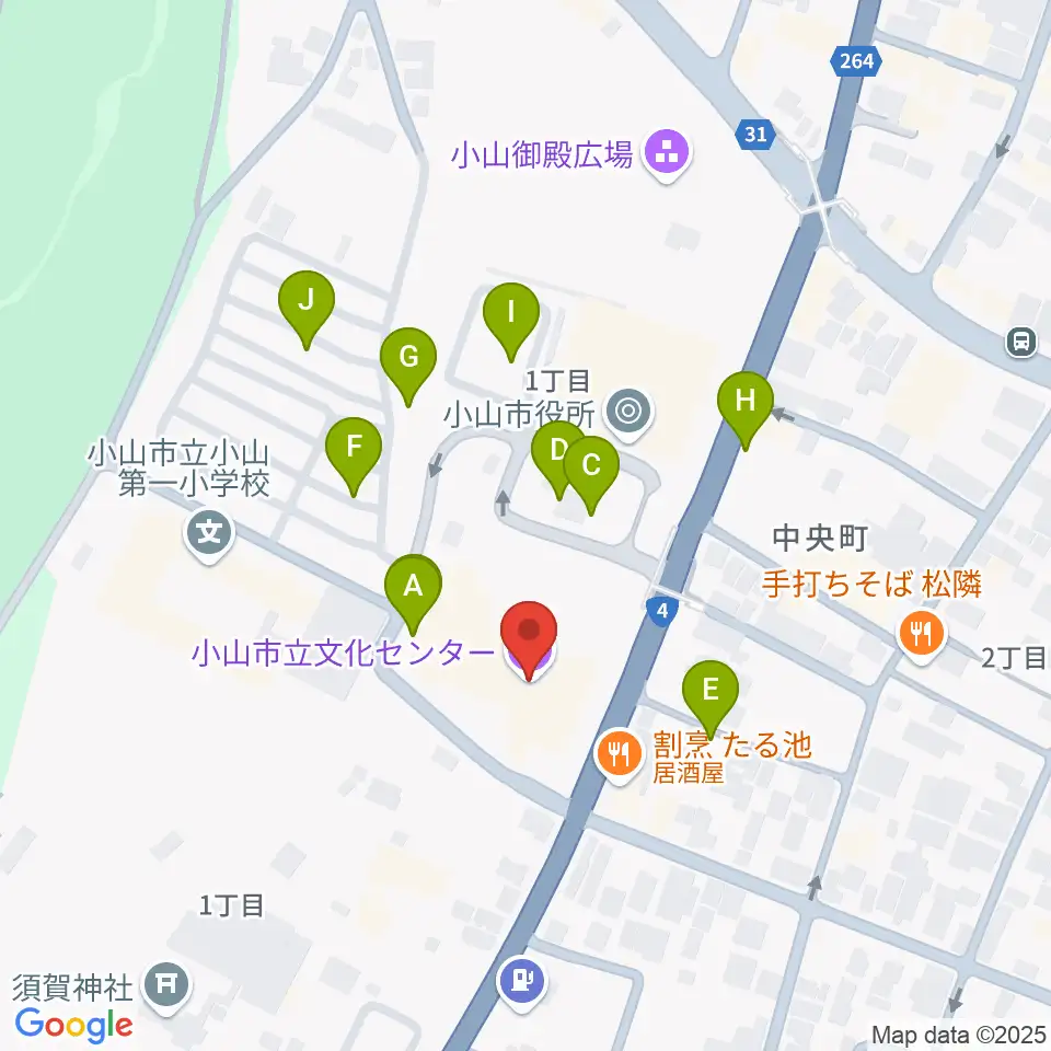 小山市立文化センター周辺の駐車場・コインパーキング一覧地図