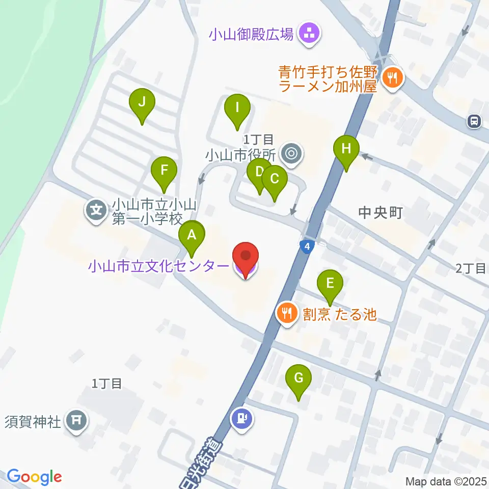 小山市立文化センター周辺の駐車場・コインパーキング一覧地図