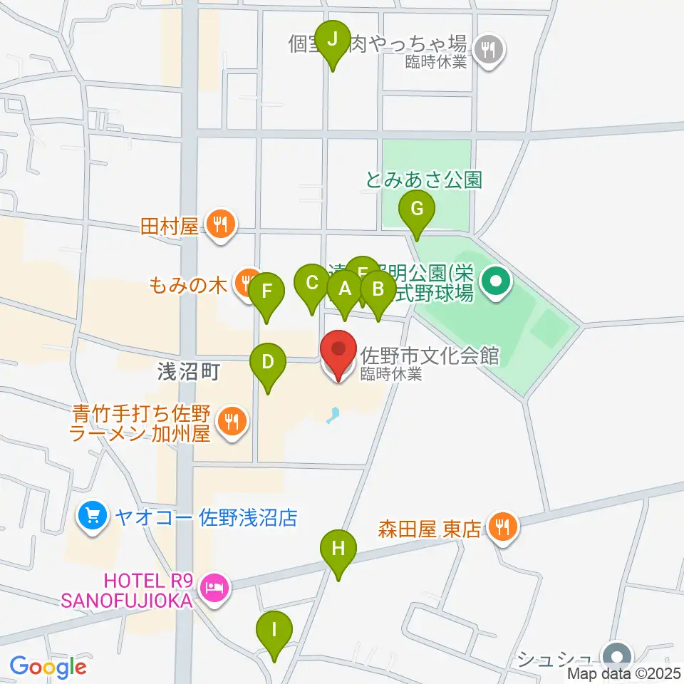 佐野市文化会館周辺の駐車場・コインパーキング一覧地図