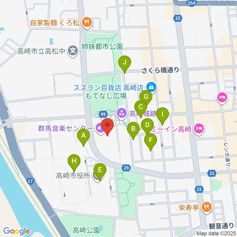 群馬音楽センター周辺の駐車場・コインパーキング一覧地図