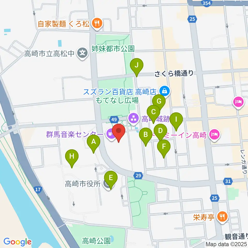 群馬音楽センター周辺の駐車場・コインパーキング一覧地図