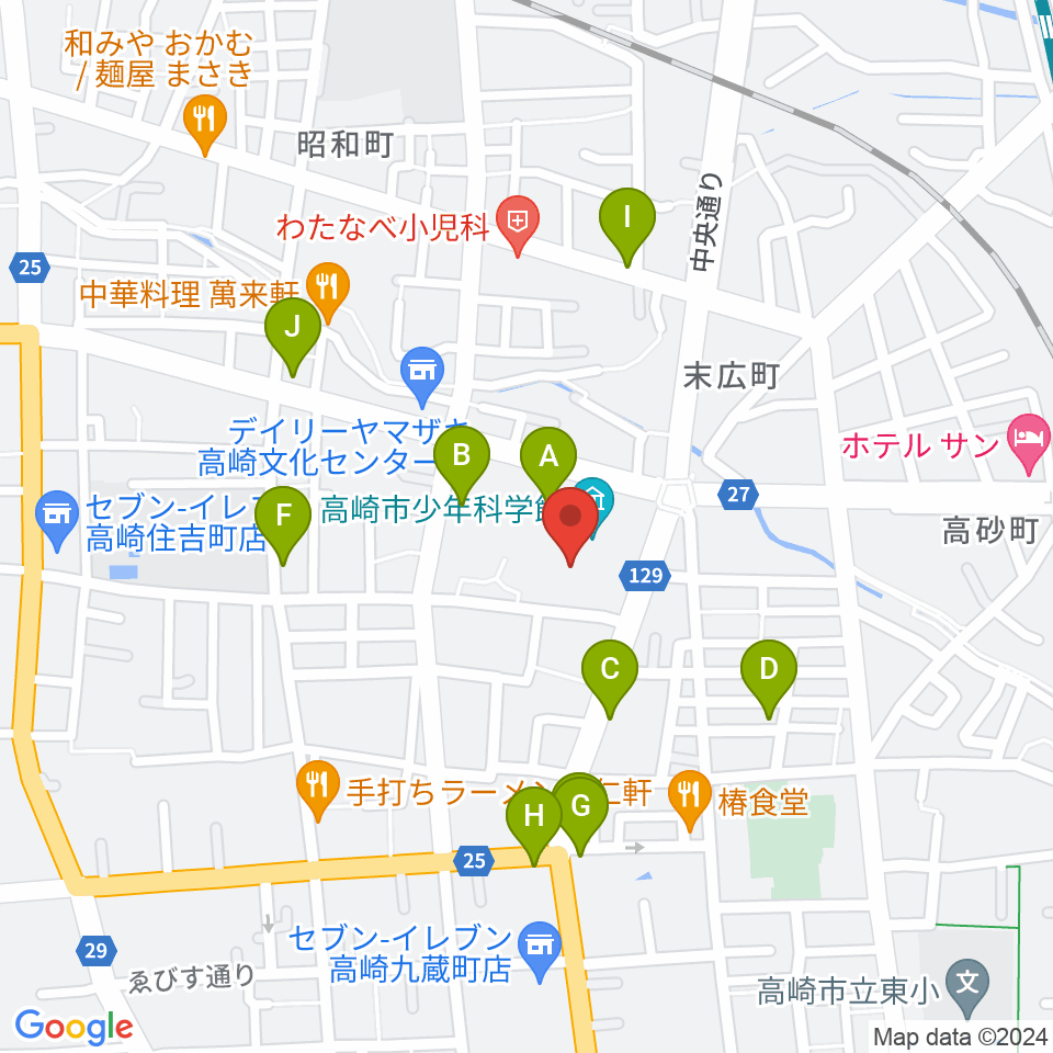 高崎市文化会館周辺の駐車場・コインパーキング一覧地図