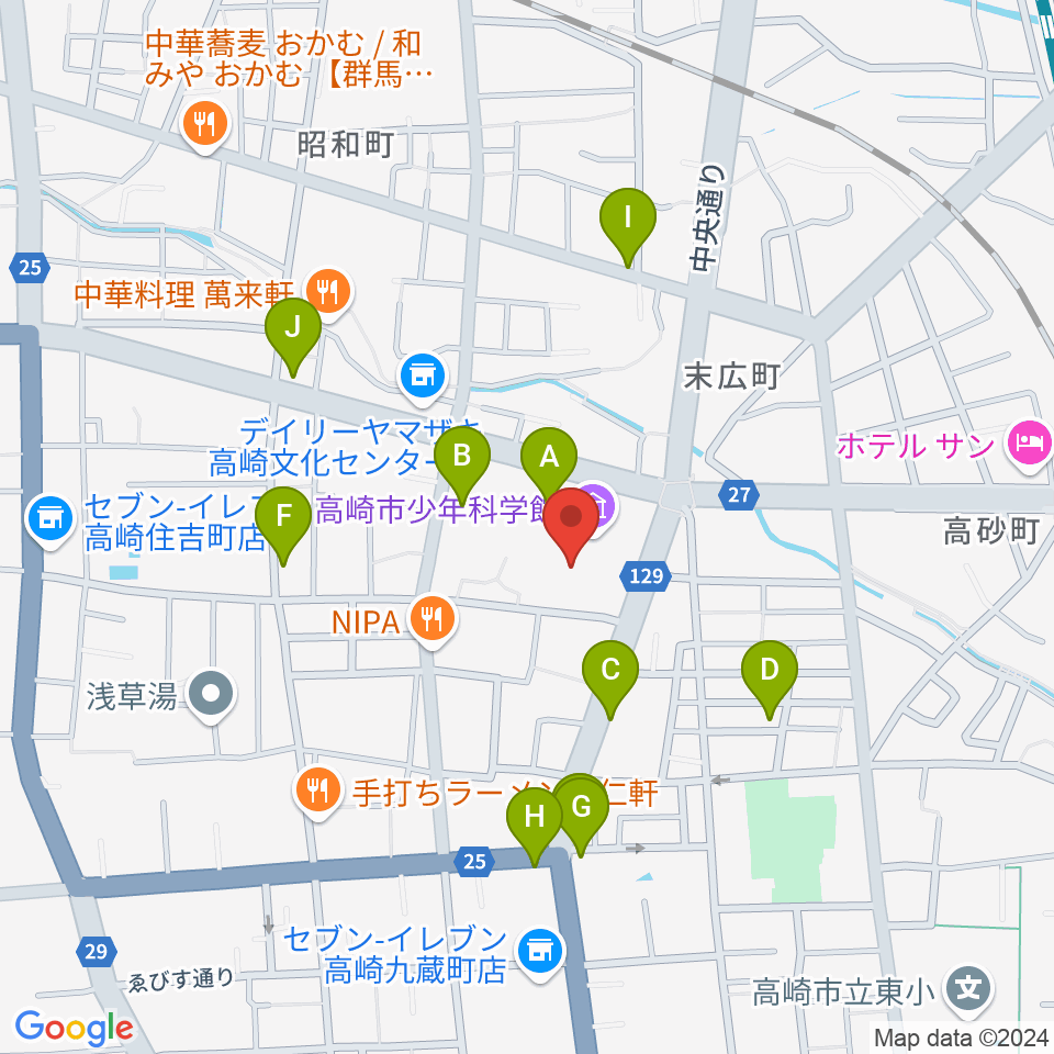 高崎市文化会館周辺の駐車場・コインパーキング一覧地図