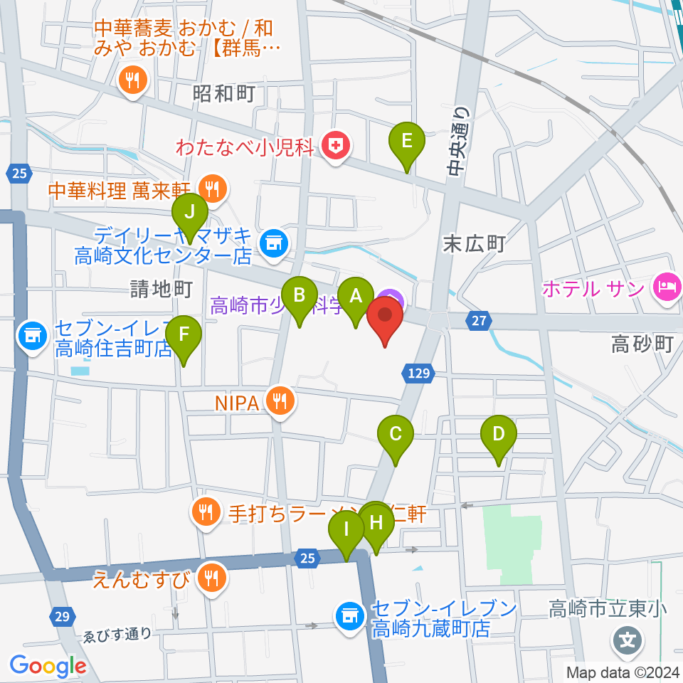 高崎市文化会館周辺の駐車場・コインパーキング一覧地図