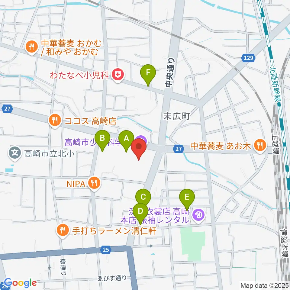 高崎市文化会館周辺の駐車場・コインパーキング一覧地図