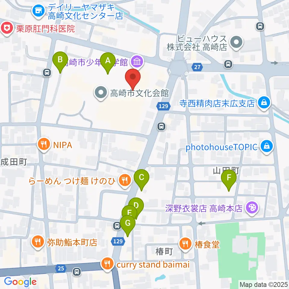 高崎市文化会館周辺の駐車場・コインパーキング一覧地図