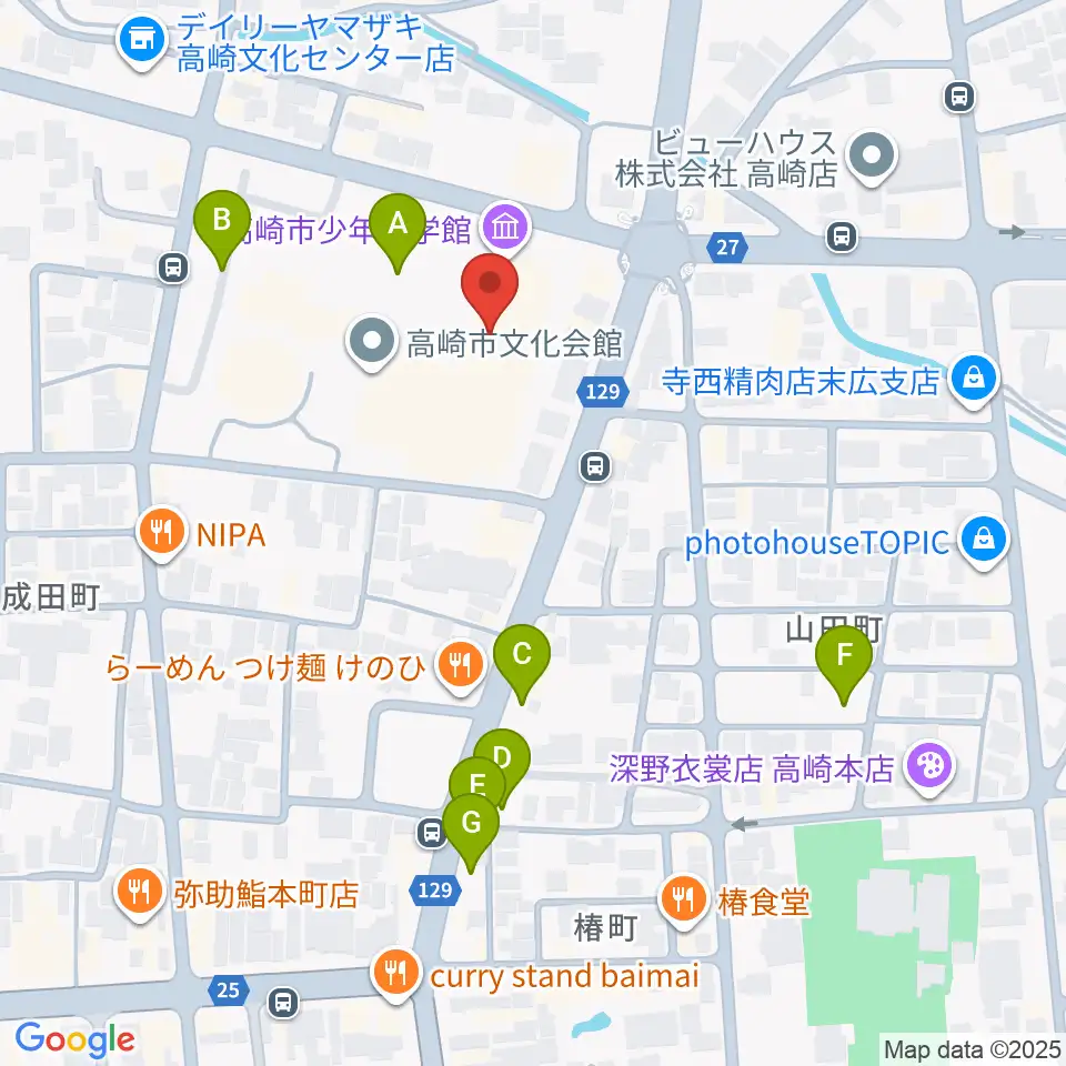 高崎市文化会館周辺の駐車場・コインパーキング一覧地図