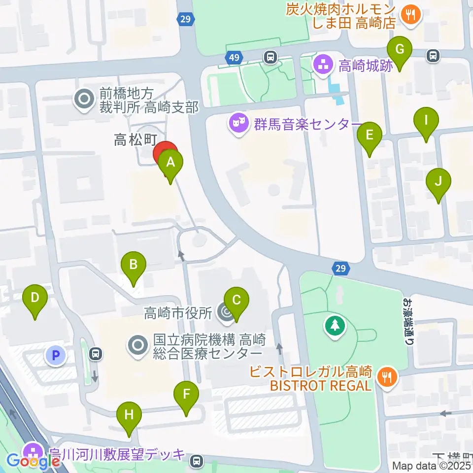 高崎シティギャラリー周辺の駐車場・コインパーキング一覧地図