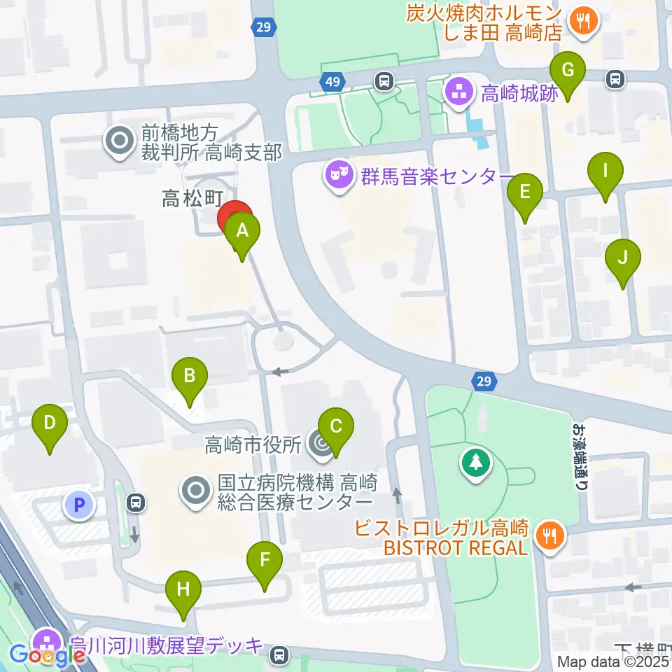 高崎シティギャラリー周辺の駐車場・コインパーキング一覧地図