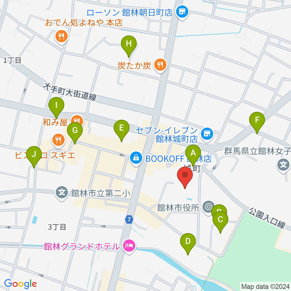 館林市文化会館周辺の駐車場・コインパーキング一覧地図