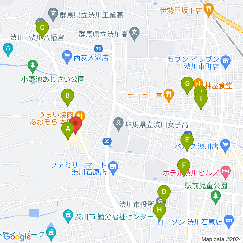 渋川市民会館周辺の駐車場・コインパーキング一覧地図