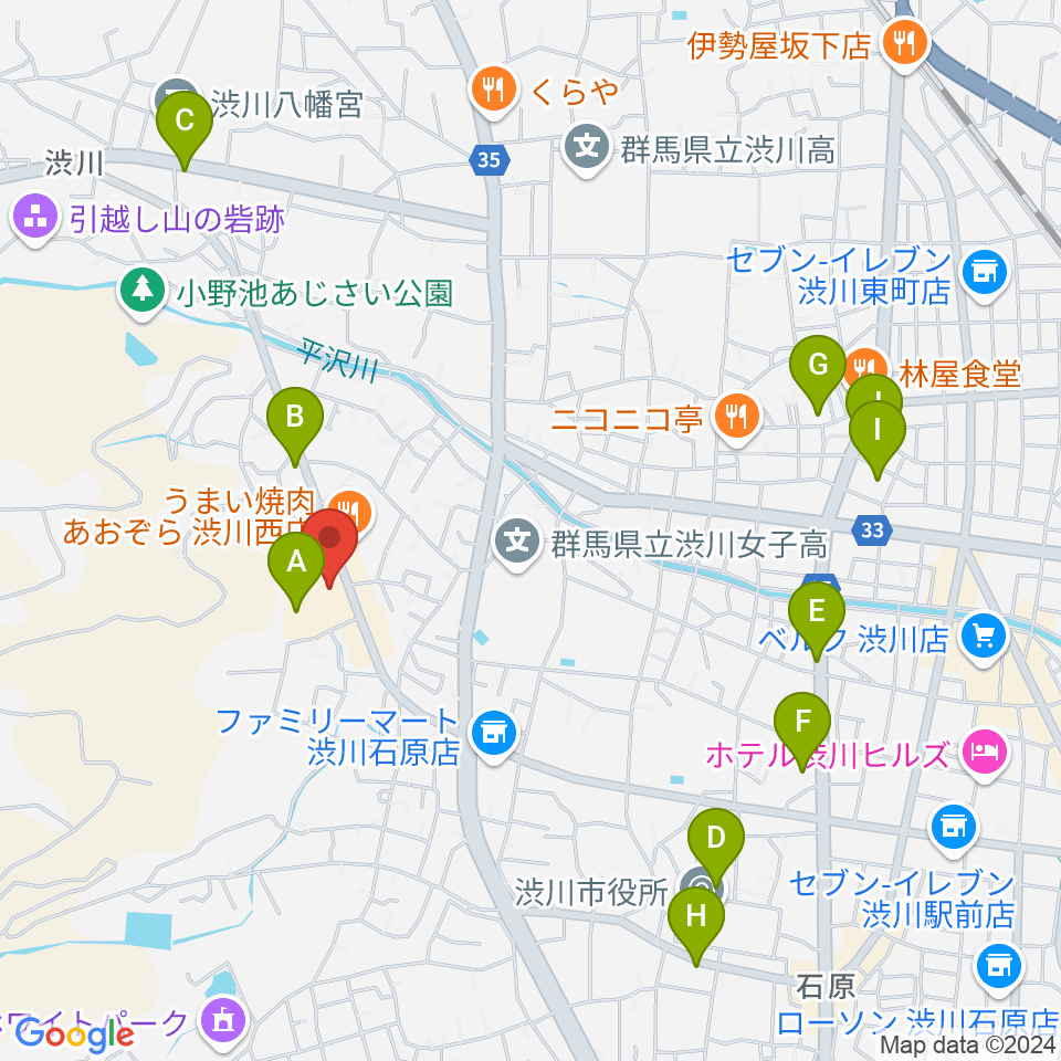 渋川市民会館周辺の駐車場・コインパーキング一覧地図