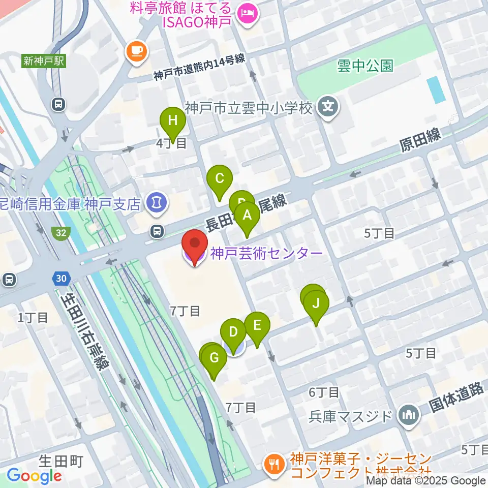 神戸芸術センター周辺の駐車場・コインパーキング一覧地図