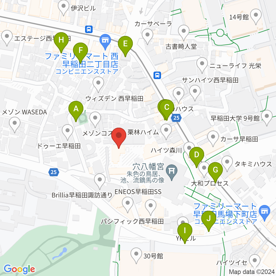 早稲田奉仕園スコットホール周辺の駐車場・コインパーキング一覧地図