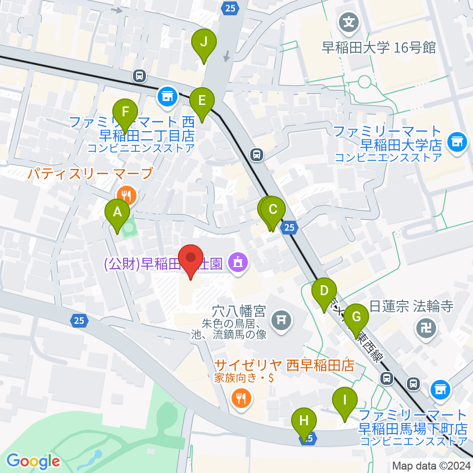 早稲田奉仕園スコットホール周辺の駐車場・コインパーキング一覧地図