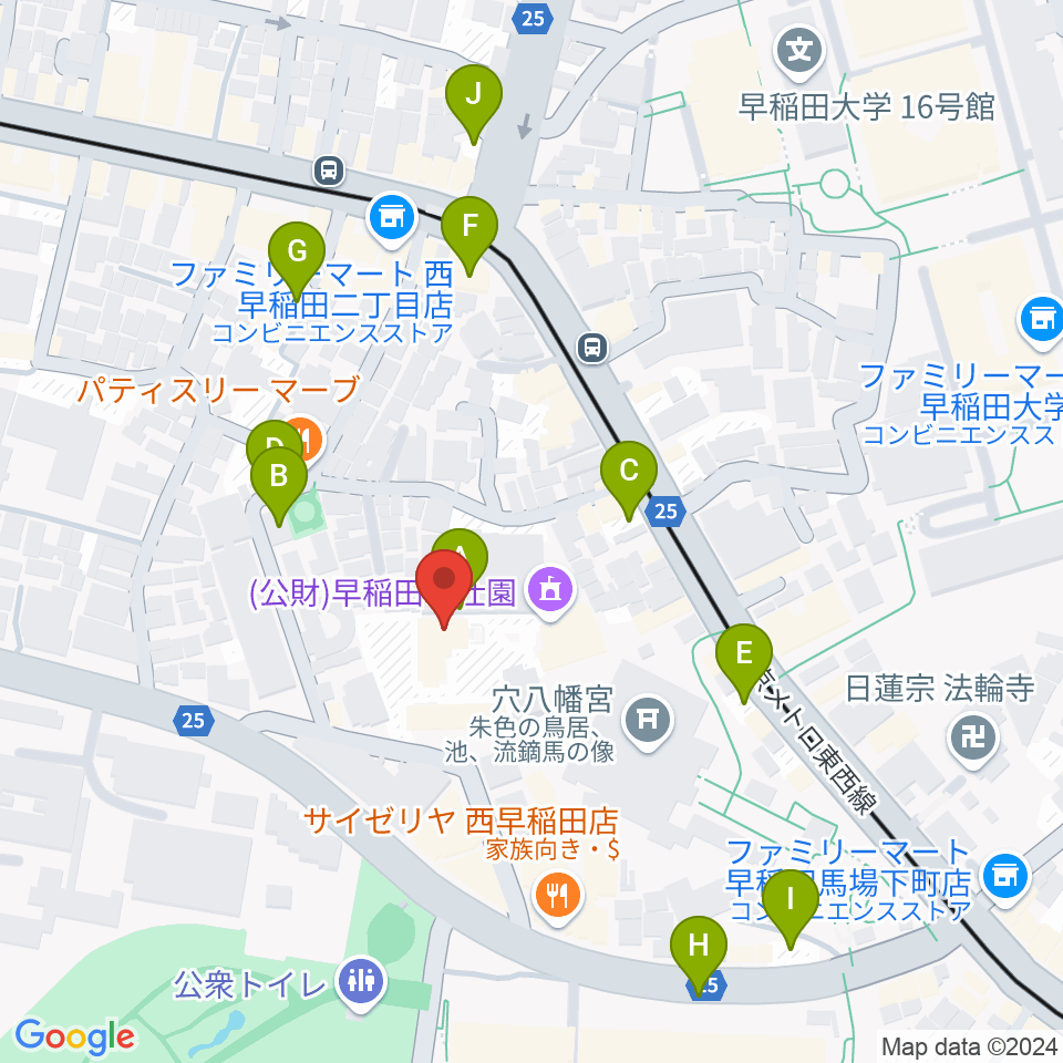 早稲田奉仕園スコットホール周辺の駐車場・コインパーキング一覧地図