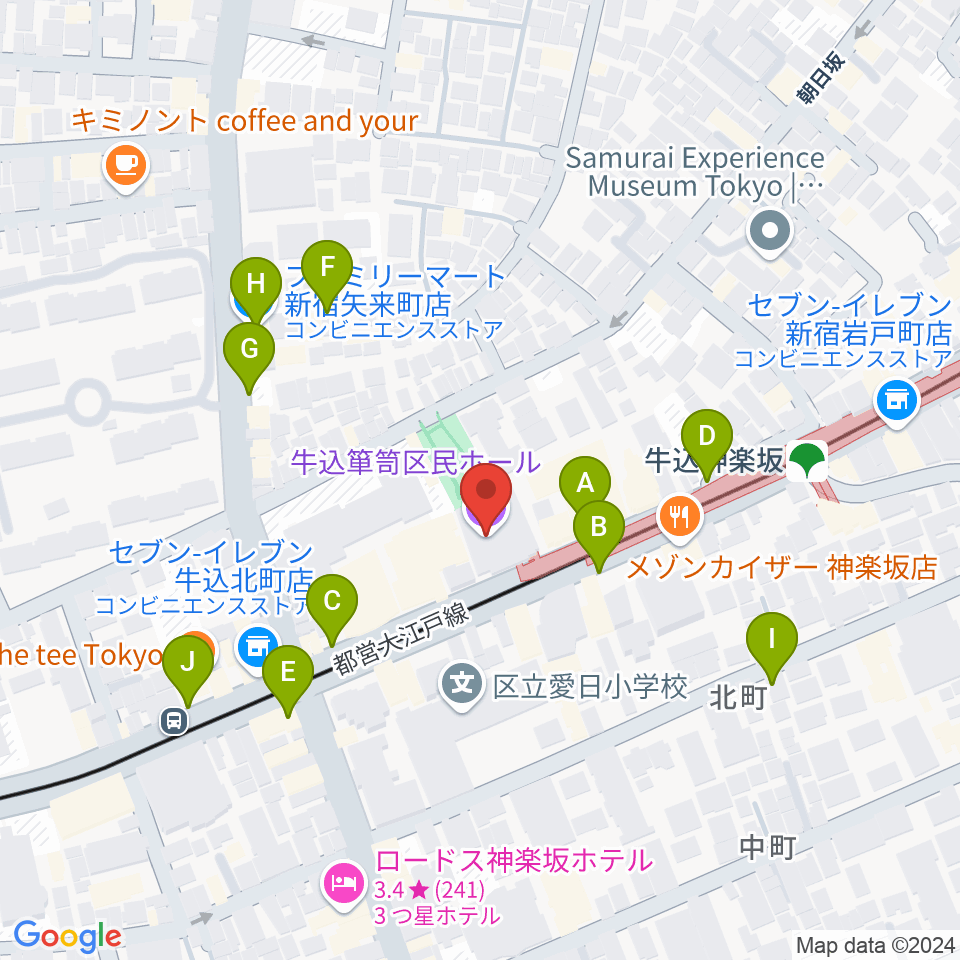 牛込箪笥区民ホール周辺の駐車場・コインパーキング一覧地図