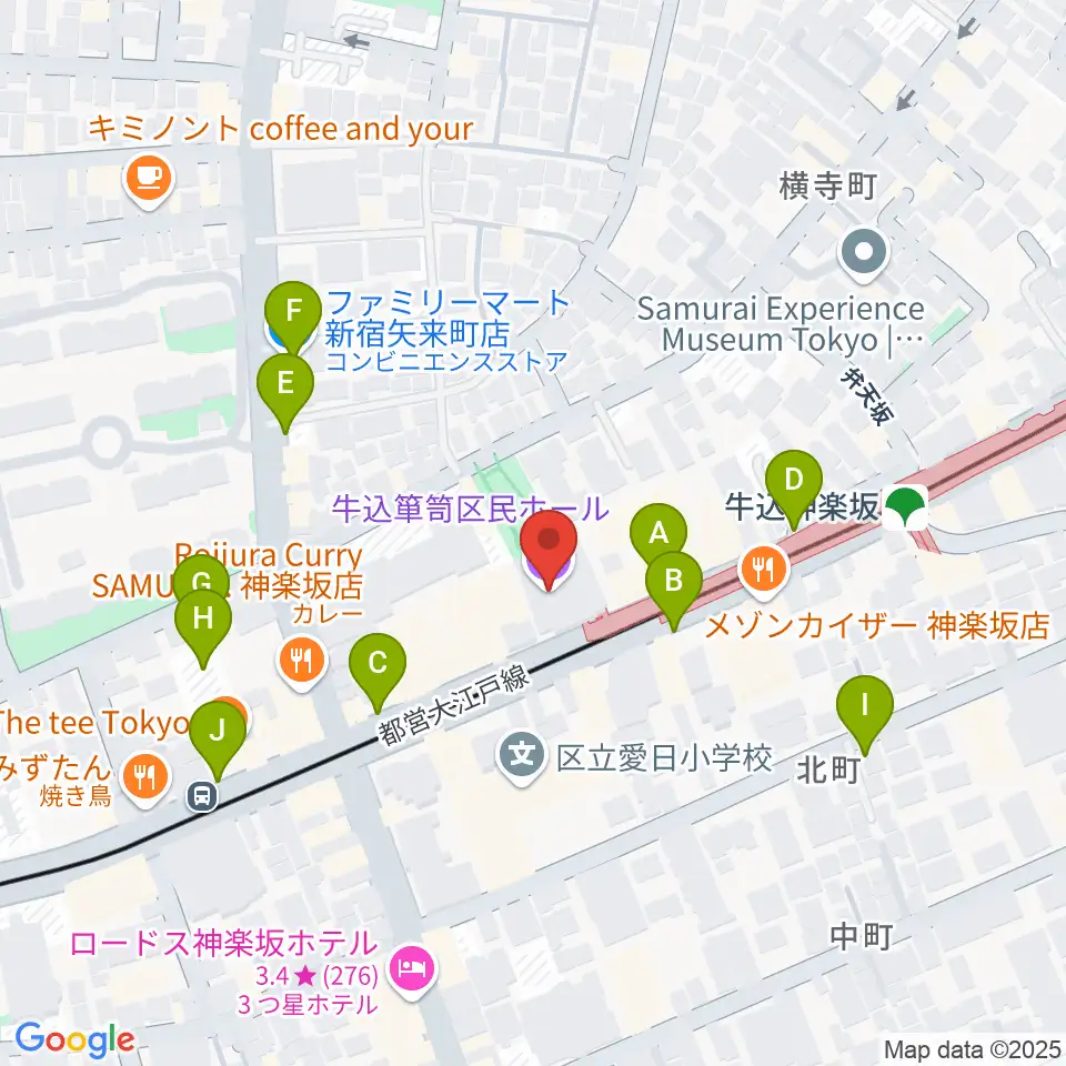 牛込箪笥区民ホール周辺の駐車場・コインパーキング一覧地図