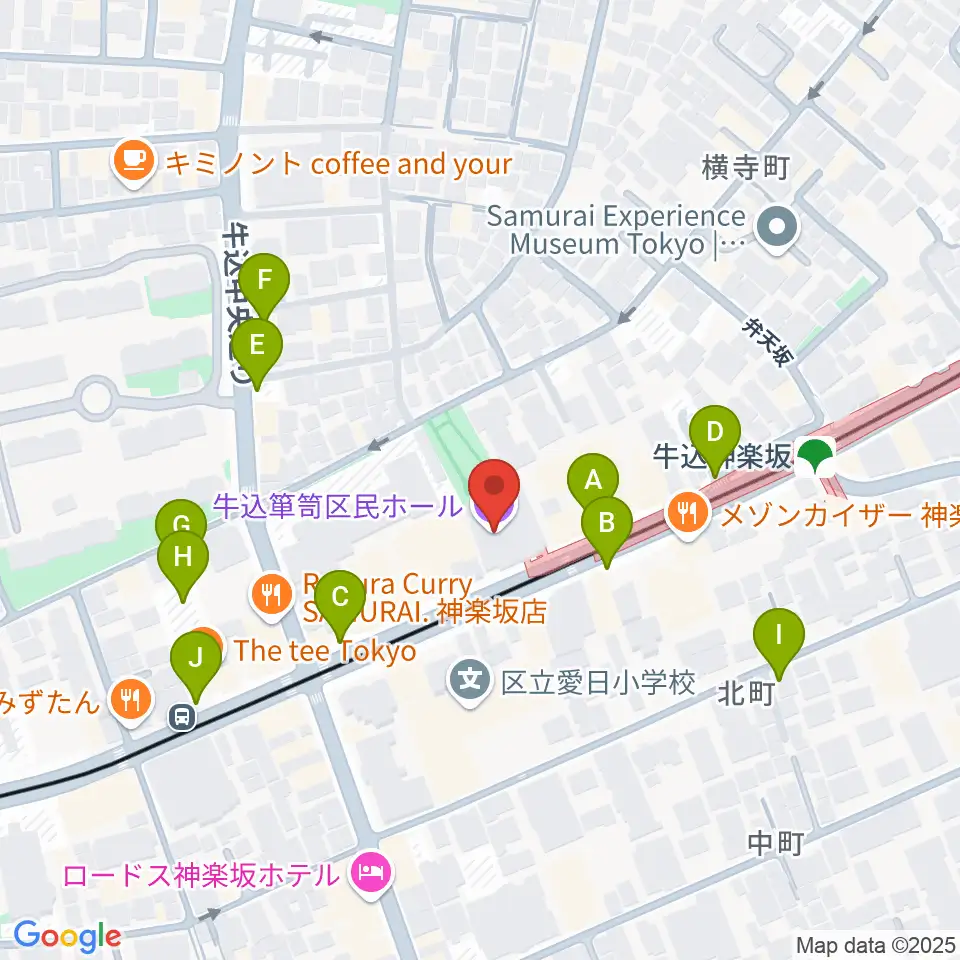 牛込箪笥区民ホール周辺の駐車場・コインパーキング一覧地図