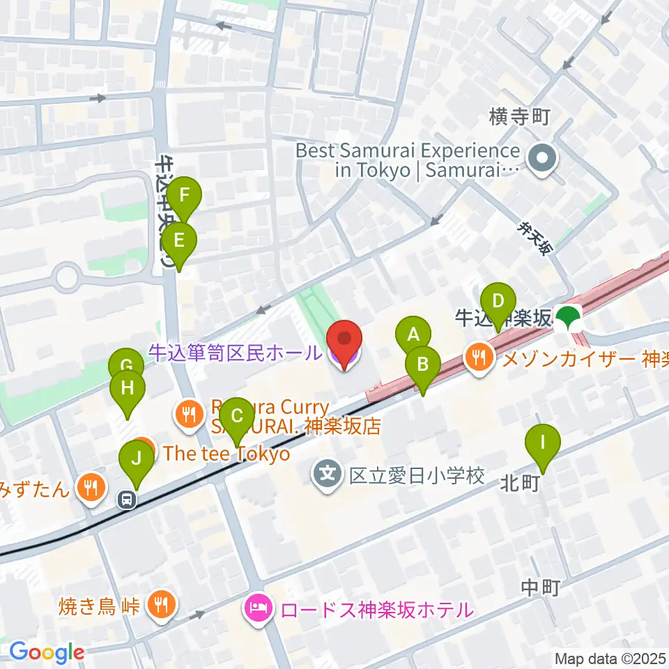 牛込箪笥区民ホール周辺の駐車場・コインパーキング一覧地図