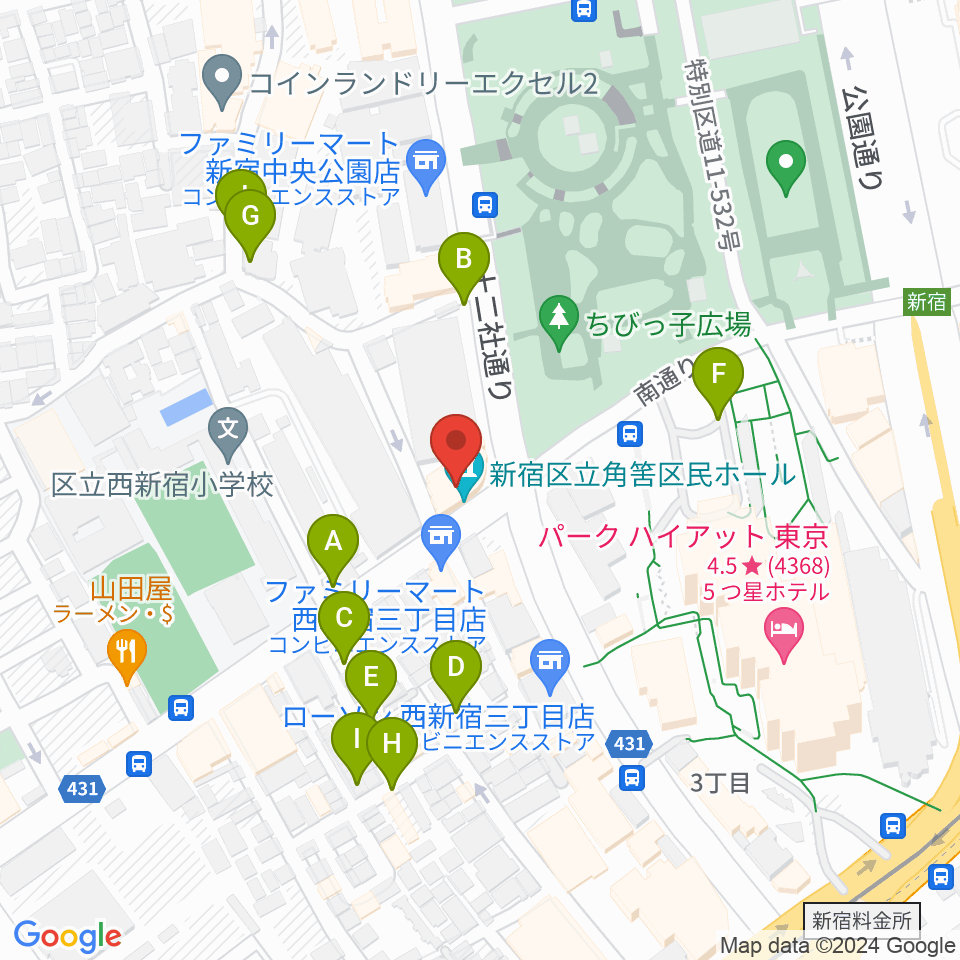 角筈区民ホール周辺の駐車場・コインパーキング一覧地図