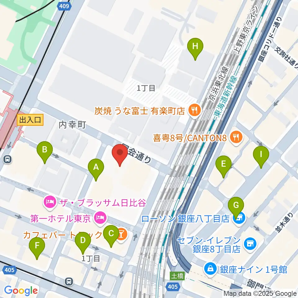 千代田区立内幸町ホール周辺の駐車場・コインパーキング一覧地図