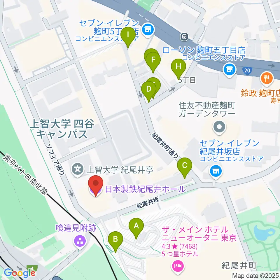 紀尾井ホール周辺の駐車場・コインパーキング一覧地図