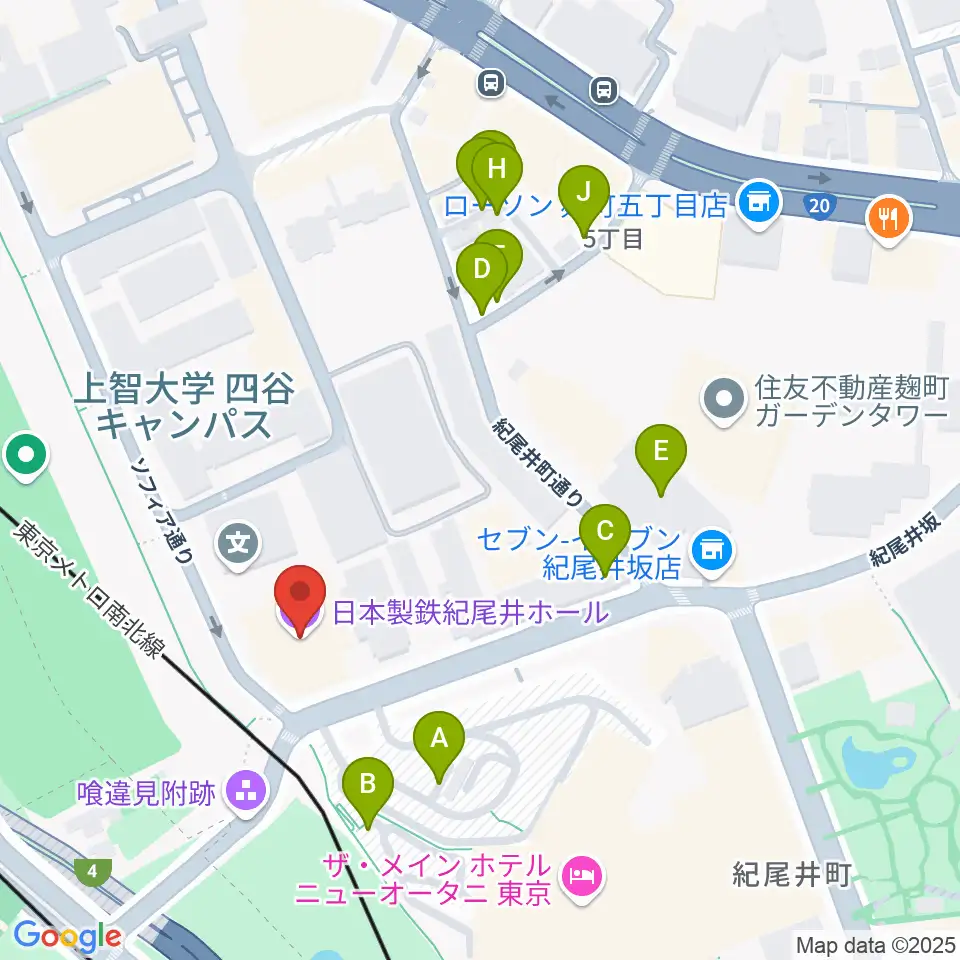 紀尾井ホール周辺の駐車場・コインパーキング一覧地図