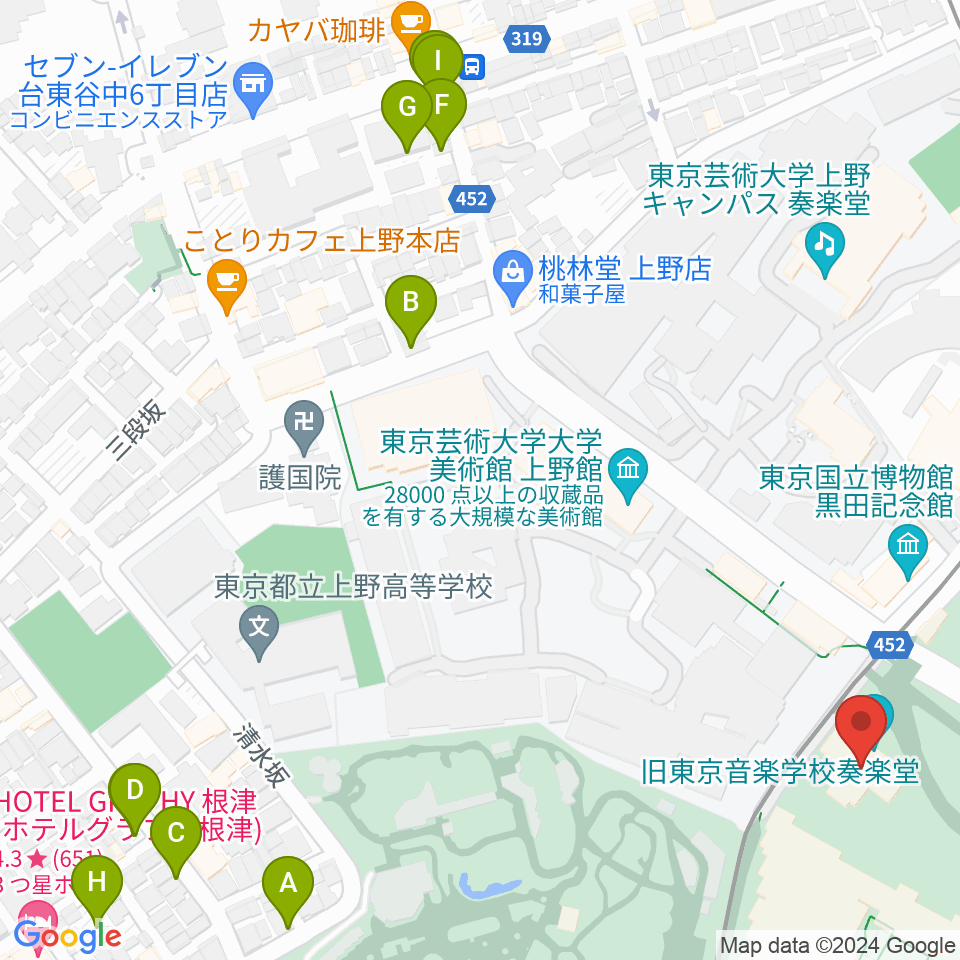 旧東京音楽学校奏楽堂周辺の駐車場・コインパーキング一覧地図