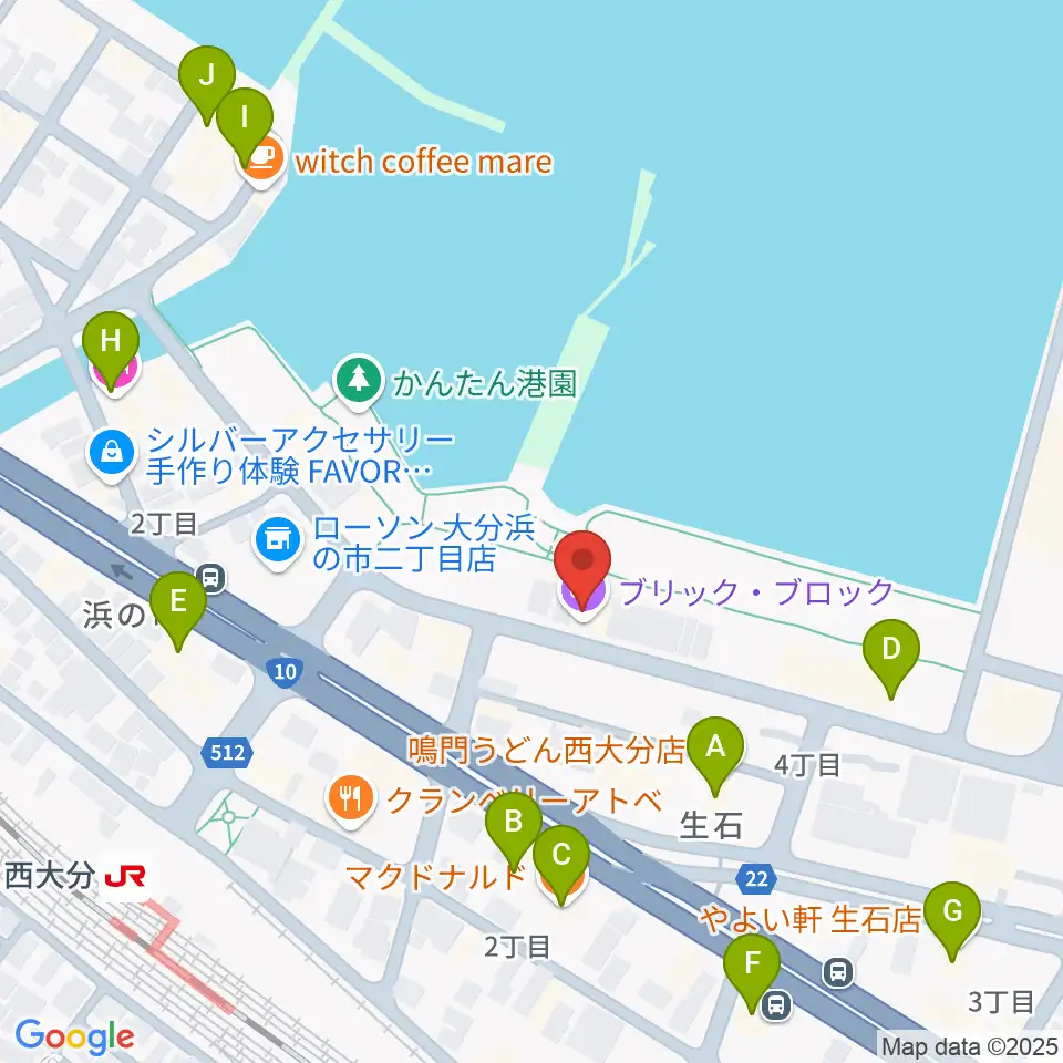大分ブリックブロック周辺のファミレス・ファーストフード一覧地図