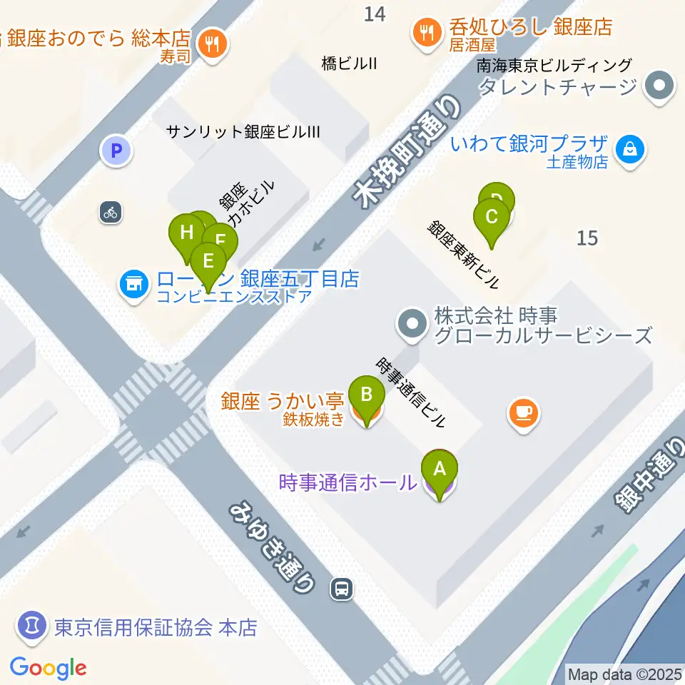 時事通信ホール周辺のファミレス・ファーストフード一覧地図