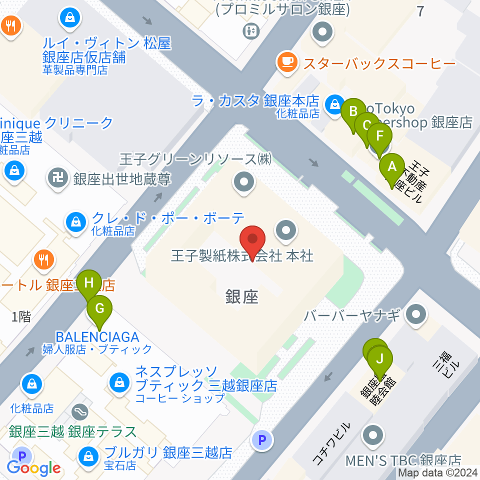 銀座 王子ホール周辺のファミレス・ファーストフード一覧地図