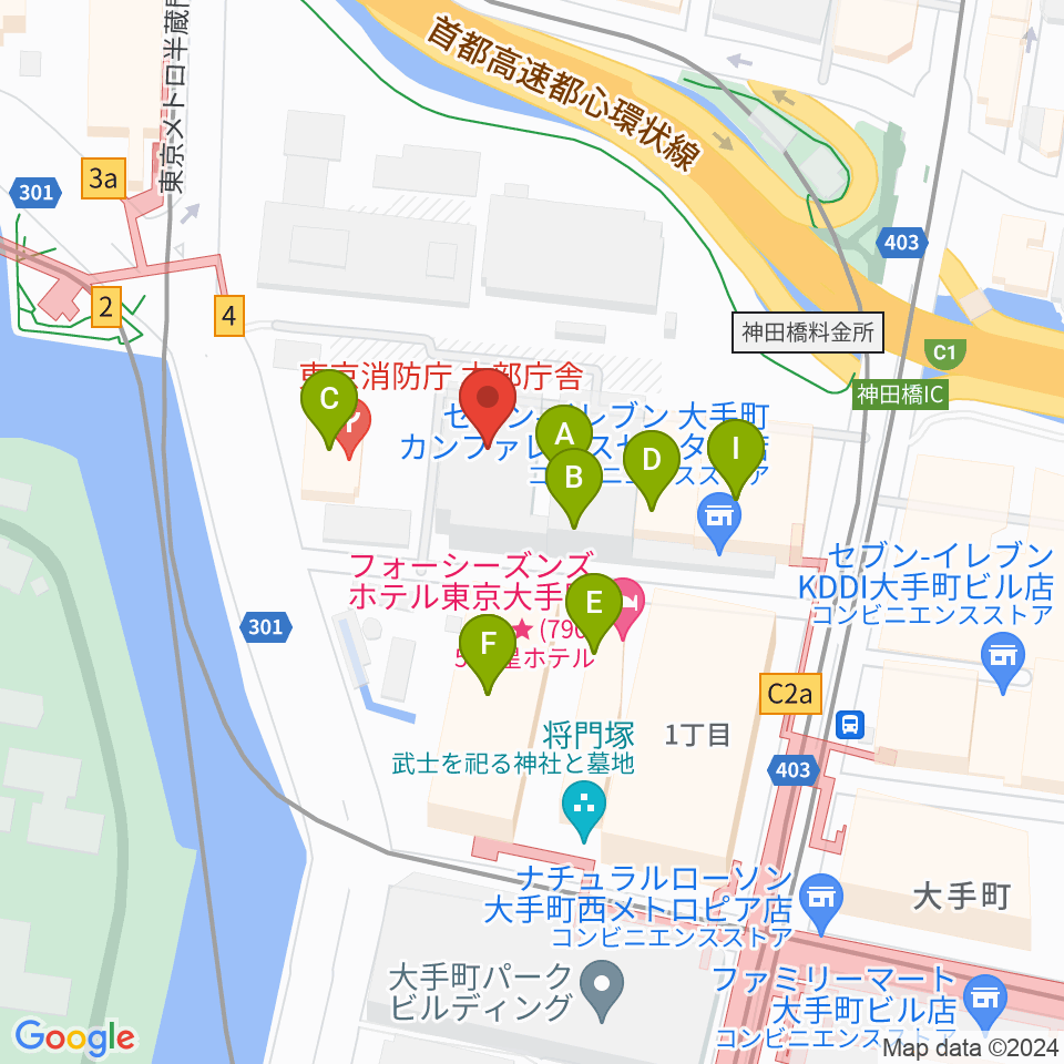 日経ホール周辺のファミレス・ファーストフード一覧地図