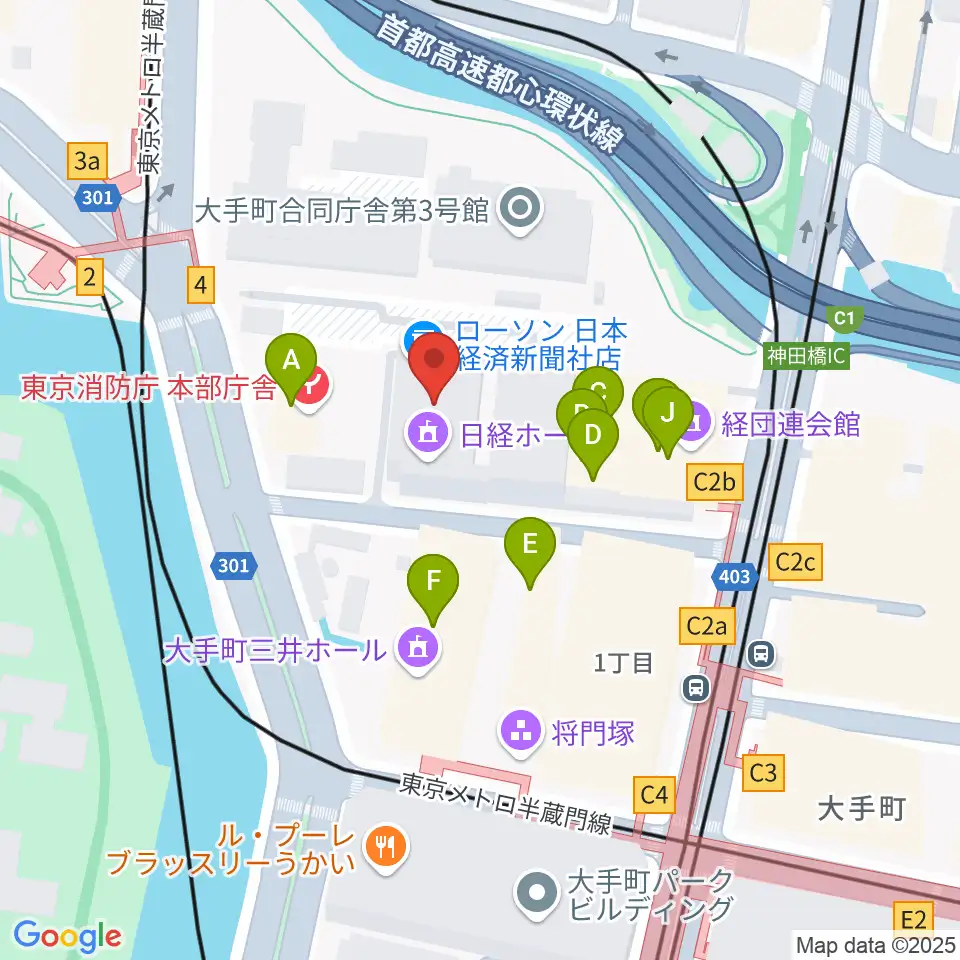 日経ホール周辺のファミレス・ファーストフード一覧地図