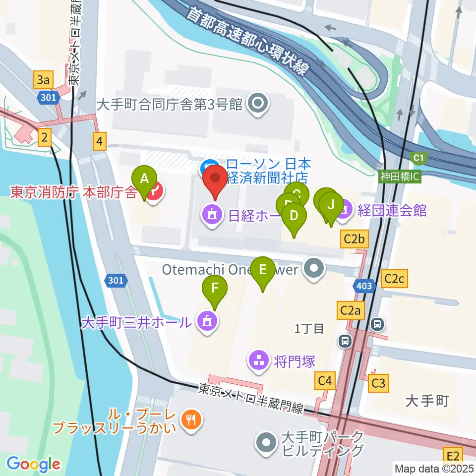 日経ホール周辺のファミレス・ファーストフード一覧地図