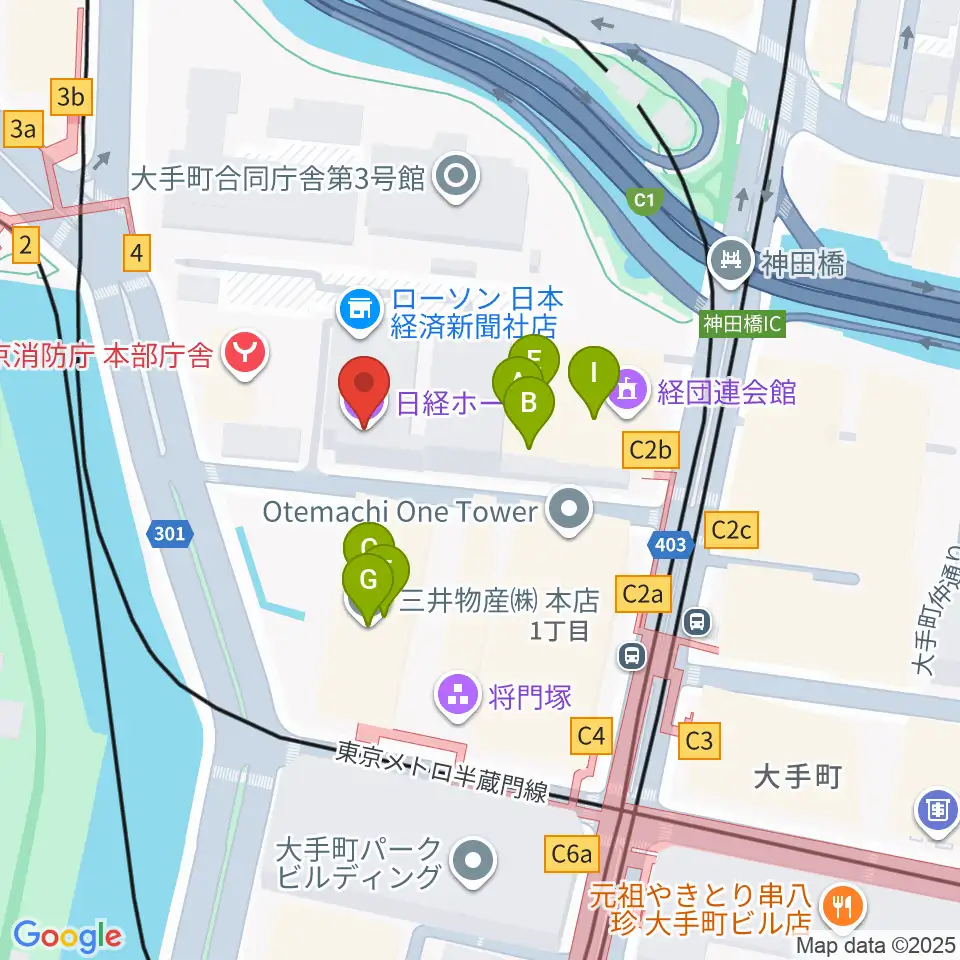 日経ホール周辺のファミレス・ファーストフード一覧地図