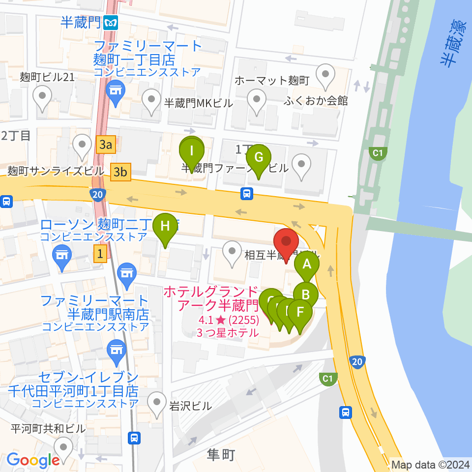 TOKYO FM HALL周辺のファミレス・ファーストフード一覧地図