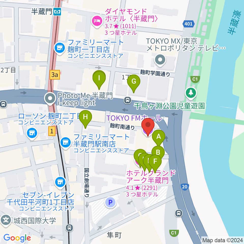 TOKYO FM HALL周辺のファミレス・ファーストフード一覧地図