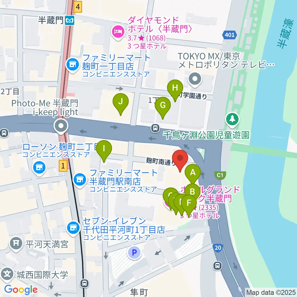 TOKYO FM HALL周辺のファミレス・ファーストフード一覧地図