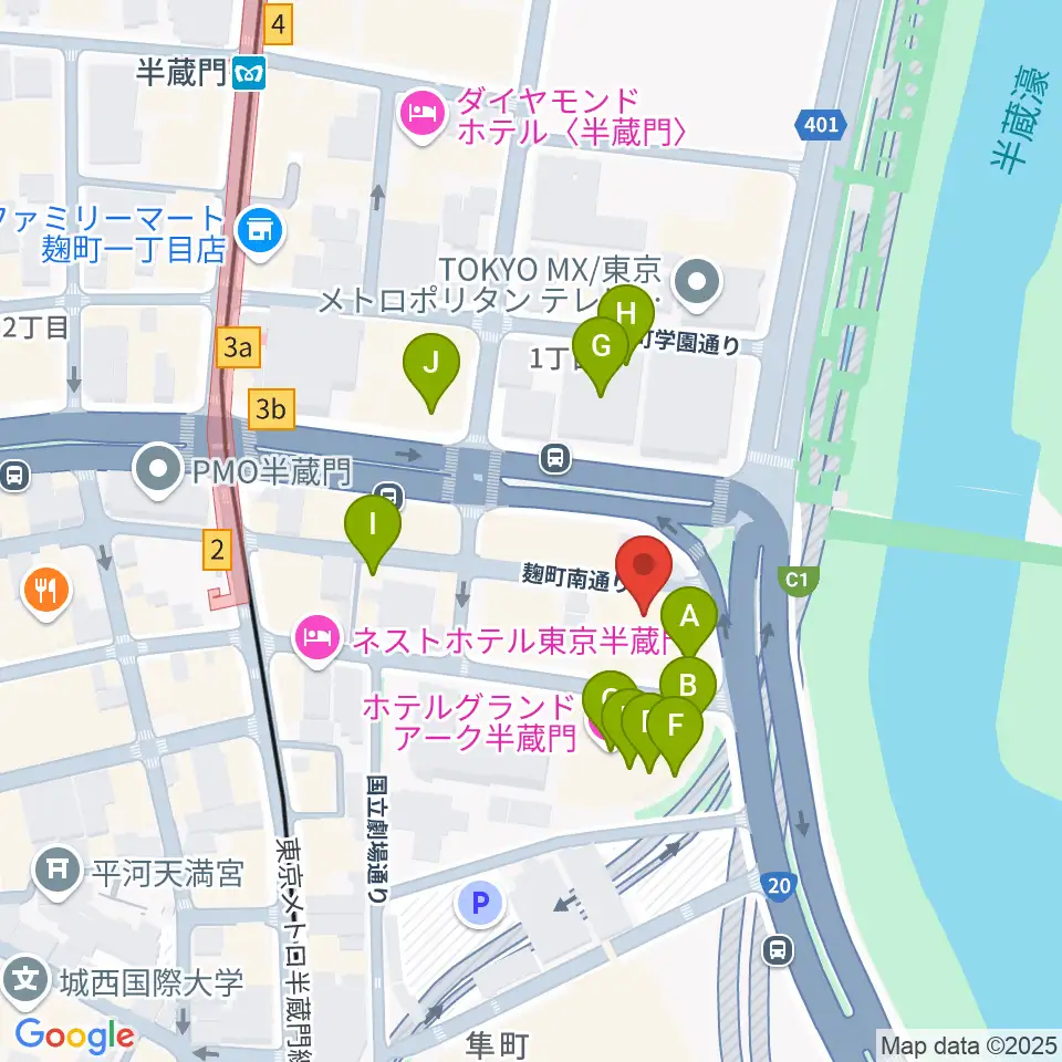 TOKYO FM HALL周辺のファミレス・ファーストフード一覧地図