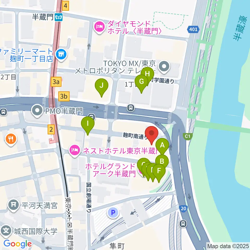TOKYO FM HALL周辺のファミレス・ファーストフード一覧地図
