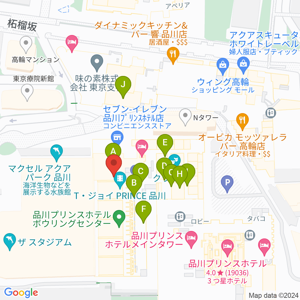 品川ステラボール周辺のファミレス・ファーストフード一覧地図