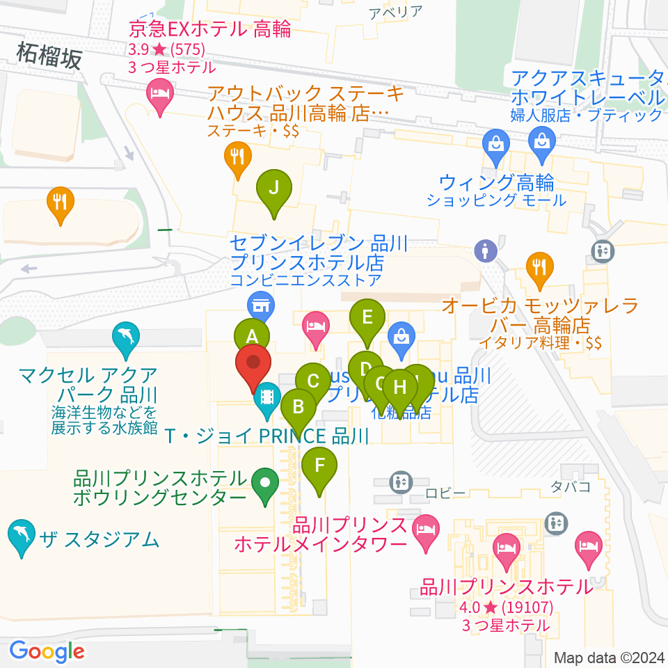 品川ステラボール周辺のファミレス・ファーストフード一覧地図